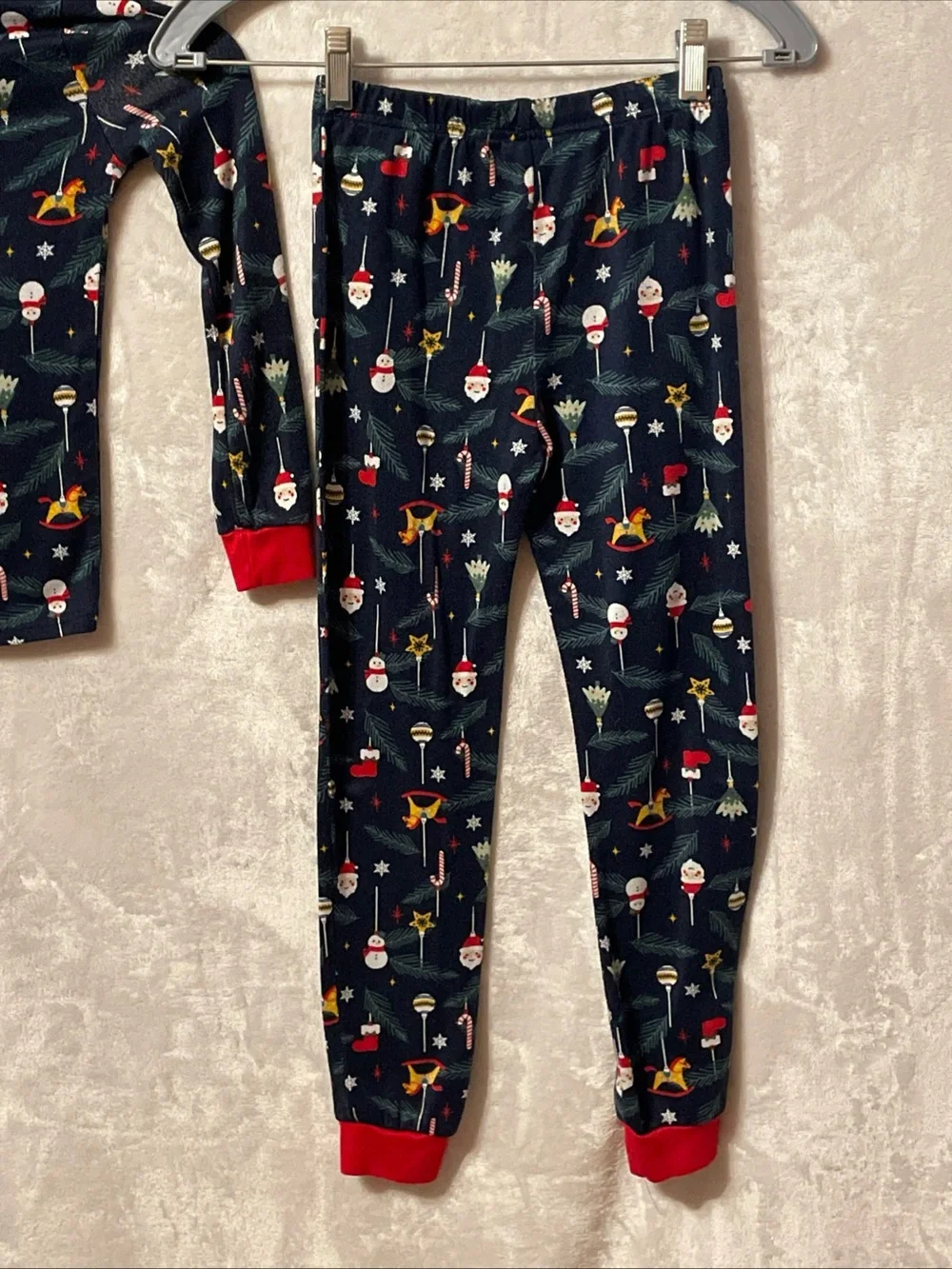 Kids Navy Holiday Pajama Set with Red Trim